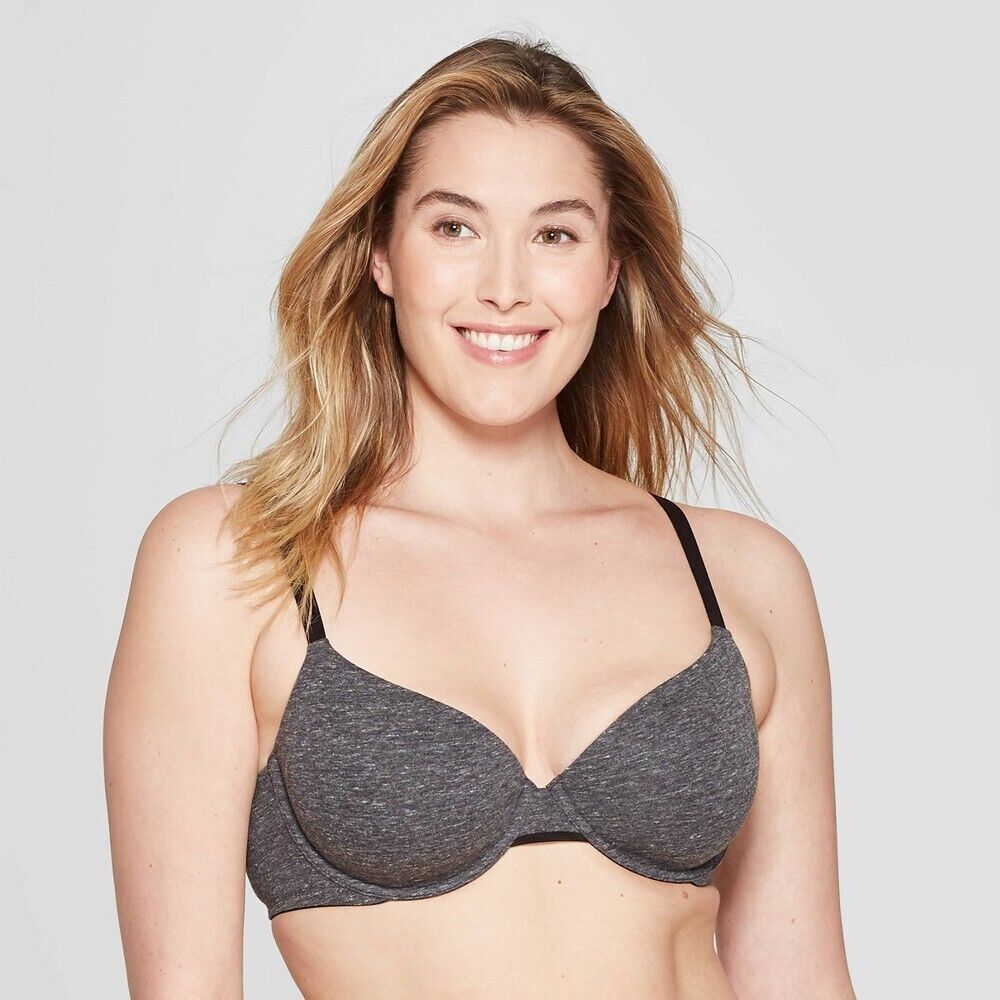 NEW Auden Heather Gray Everyday Underwired Lightly Lined Demi T Shirt Bra Sz 34D